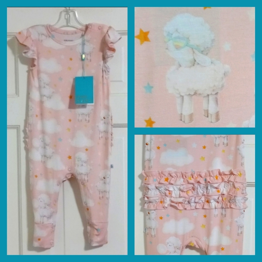 🆕️ 🐑Posh Peanut🐑 - Pink/White Sheep Ruffled Buttoned One-Piece Pajama